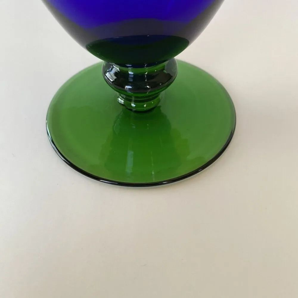 Madison Avenue cobalt blue crystal glass vase with green pedestal made in Czech